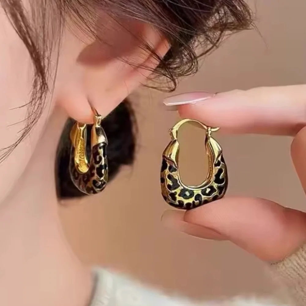 18k Gold Plated Leopard Print Hoop Earrings - Women Jewelry
